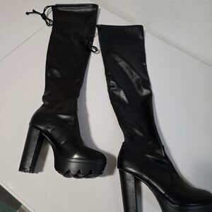 Black High Heel Knee-High Boots